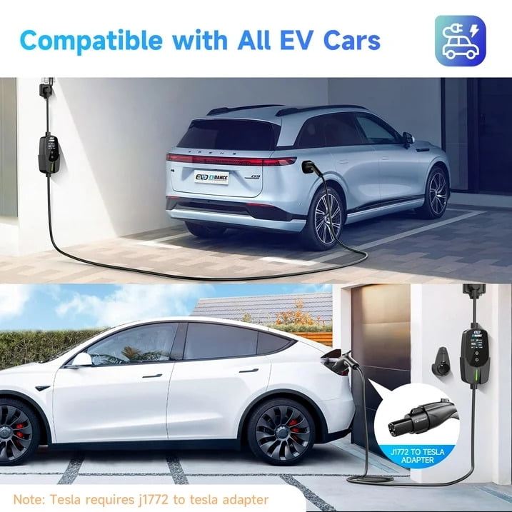 Level 2 EV Charger 40 Amp, Portable EV Charging Station 240V 9.6kW with NEMA 14-50P, 25FT Cable, Adjustable Current & Delay Timer, J1772 Electric Car Charger for BEVs/PHEVs