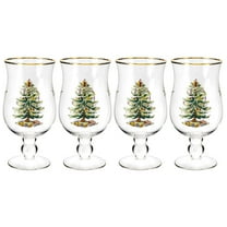 Spode Christmas Tree 17.5oz Tulip Glasses, Set of 4 - Gold-Rimmed Whimsical Holiday Glasses for Sparkling Wine and Champagne, Ideal for Holiday Brunches and New Year’s Celebrations