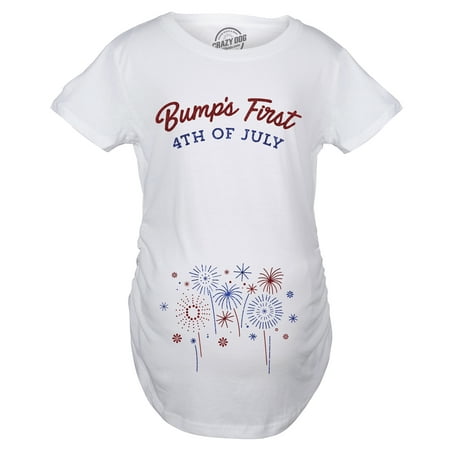 

Maternity Bumps First 4th Of July Pregnancy Tshirt Funny Patriotic Tee For Baby Bump (White) - XL