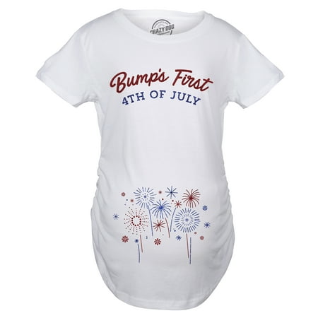 

Maternity Bumps First 4th Of July Pregnancy Tshirt Funny Patriotic Tee For Baby Bump (White) - XXL