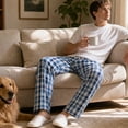 thumbnail image 3 of Vulcanodon Mens 100% Cotton Pajama Pants, Soft Lightweight Sleep Pants with Pockets Plaid Pajama Bottoms for Men(Royal Blue-Plaid, X-Large), 3 of 7