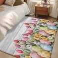 thumbnail image 5 of Easter 3'x5' Washable Rug, Retro Spring Bunny Eggs Tulip Farm Wooden Grain Non-Slip Area Rugs for Entryway Kitchen Classroom, StainResistant Dorm Throw Carpet, Low Pile Soft Indoor Floor Mat, 5 of 9