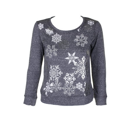 Style & Co Petite Snowflake Embellished Sweatshirt Grey PS