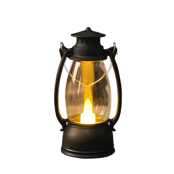 Vintage LED Candle Lantern, 5.12 In Battery Operated Plastic Hanging Night Light for Holiday Table Decor, Black