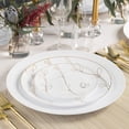 thumbnail image 4 of Combo Set 7" Dessert Plates and 10" inch Round White Plastic Plates with Gold Flutter Flower Print, Disposable China Like Party Plate, Heavy Duty Dinner Charger Plate, Salad, Wedding, Tableware (30), 4 of 5
