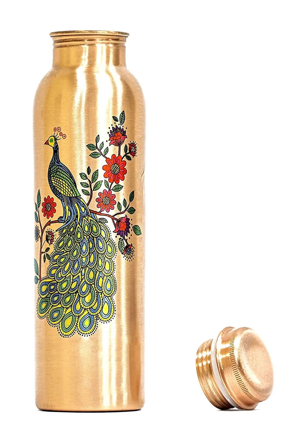 AYURVEDA 100% Pure COPPER 1000ML Peacock Printed Matte Coated Pure Copper Water Bottle 2 Set