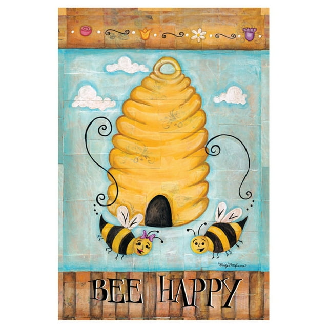 Toland Home Garden Bee Happy 28 x 40 Inch Decorative Cute Buzzing Bees Hive House Flag