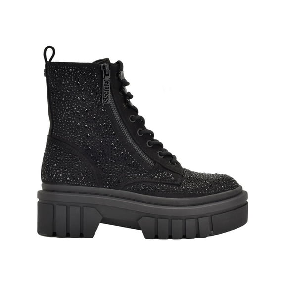 Guess Womens Ferine Rhinestone Embellished Combat & Lace-up Boots