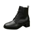 thumbnail image 2 of Miluxas Women's Leather Square Toe Lace Up Block Heel Combat Boots Ankle Boots, 2 of 9