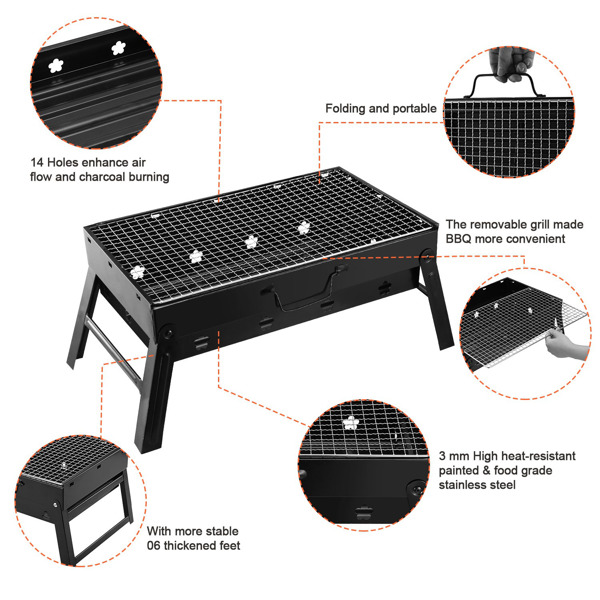 17x10in Foldable Portable BBQ Grill - 4.4lbs Stainless Steel, Easy Setup For Camping Picnics