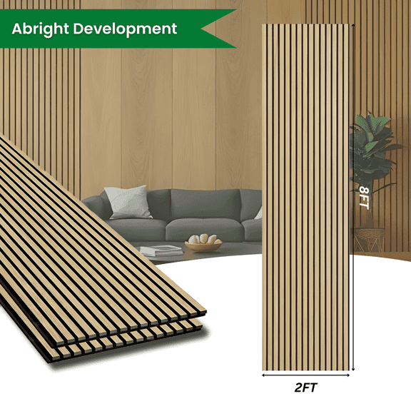 Abright Acoustic Wood Wall Panels | 3D Slat Wall Paneling Yellow Oak | 2ft x 8ft Each | Soundproof Interior Wall Décor Pack of 2, 32 sq ft
