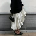 thumbnail image 6 of Women'S Bubble Satin Maxi Skirt Low Waist Ruffle Pleated A Line Puffy Summer Flowy Balloon Skirt Beige XS, 6 of 10