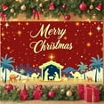 thumbnail image 6 of Red Background Christmas Banner Starry Design Merry Christmas Banner Nativity Scene Golden Stars Nativity Scene Banner for Christmas Party Church Event Home Decoration, 6 of 9