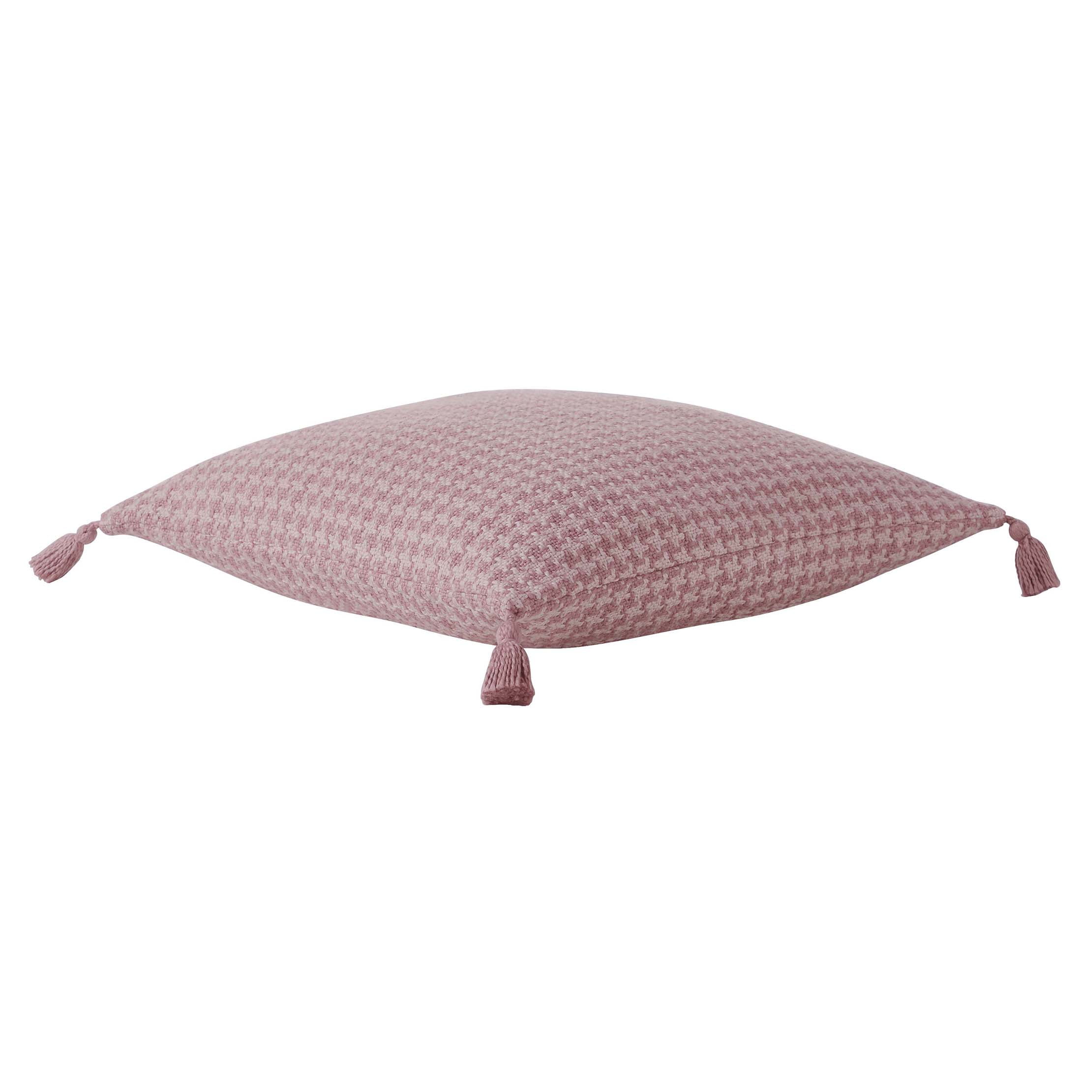 (2 pack) Beautiful Tonal Houndstooth Cotton Slub Decorative Pillow with Tassels by Drew Barrymore, 22" x 22", Rosé Pink
