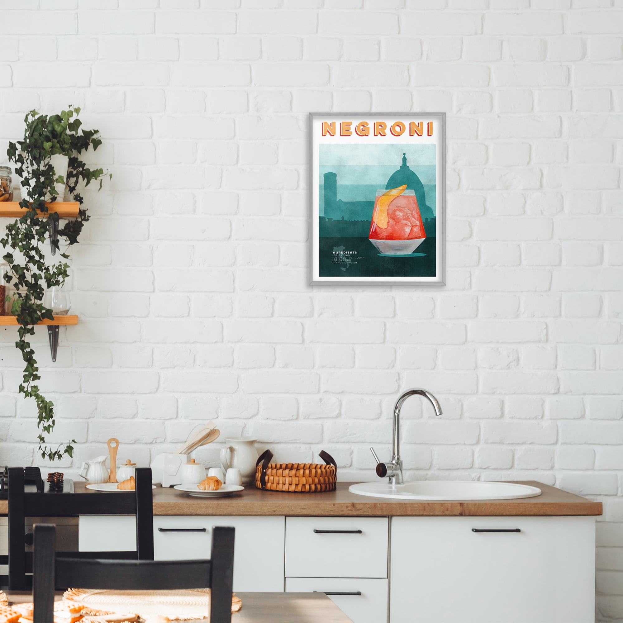 Retro Negroni & Architecture Gray Framed Giclee Art, design by Brett Blumenthal
