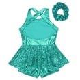 thumbnail image 4 of Alvivi Girls Sequin Dance Dress Sleeveless Skirted Leotard with Hair Tie Hip Hop Jazz Dance Performance Costume Lake Green 14, 4 of 6