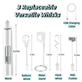 thumbnail image 4 of Milk Frother Handheld,Rechargeable Frother Wand Hand Mixer Electric Handheld for Coffee,Electric Whisk With 3 Stainless Whisks 3 Speeds Stand,Hand Mixer for Lattes,Cappuccino,Matcha,Egg,White, 4 of 8