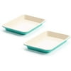 GreenLife Healthy Ceramic Nonstick, 9" x 7" Toaster Oven Cookie Sheet Baking Pan Set, PFAS-Free, Turquoise