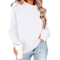 thumbnail image 2 of THNCYX Womens Crew Neck Long Sleeve Sweatshirt with Thumb Holes Solid Color Soft Casual Pullover Top for Everyday Comfort Wear S-2XL, 2 of 6