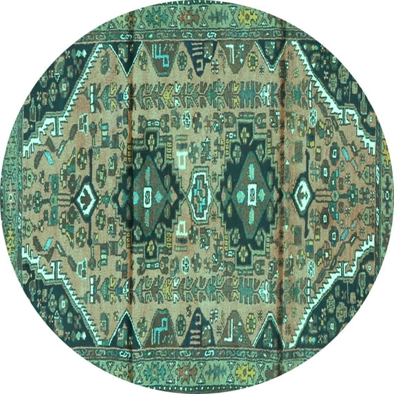 Ahgly Company Machine Washable Indoor Round Persian Turquoise Blue Traditional Area Rugs, 3' Round