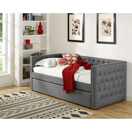 Best Master Furniture Laura Grey Tufted Daybed + Trundle, Twin