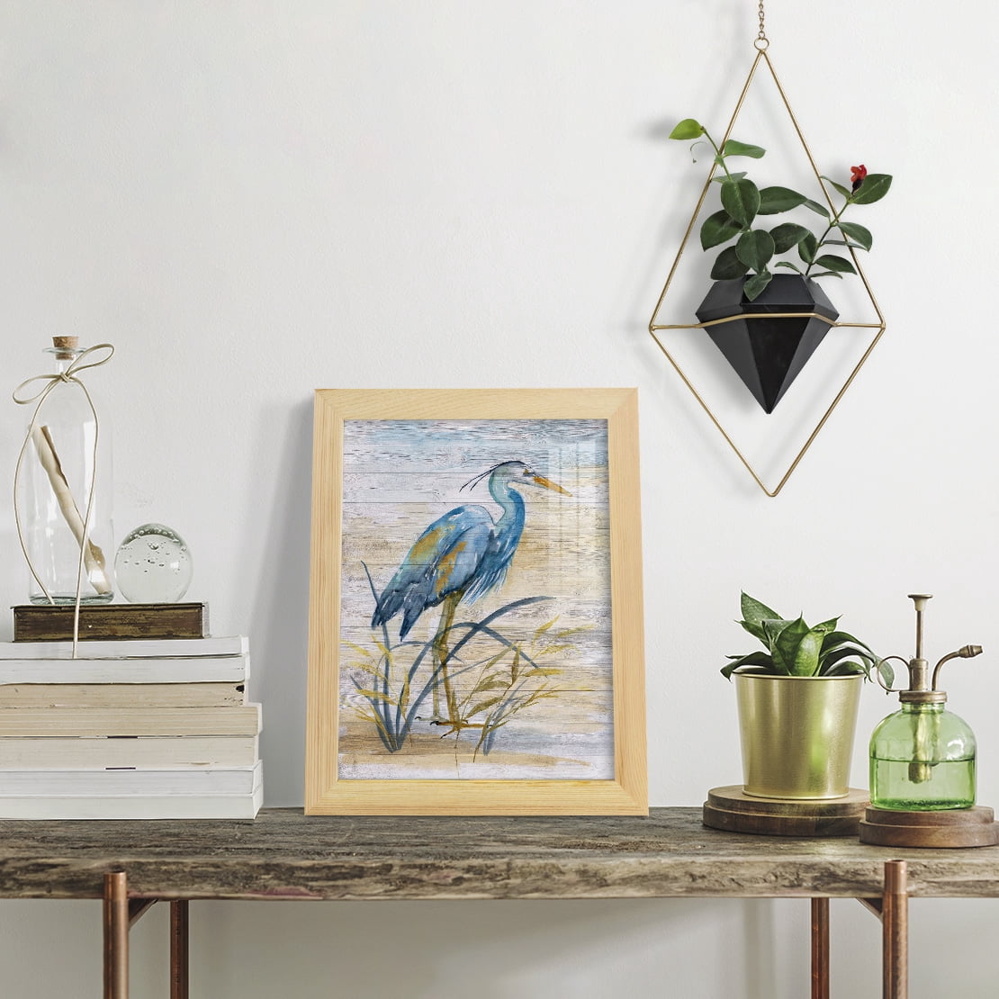 Blue Heron I -Framed Print w/glass-Natural Wood