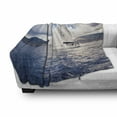 thumbnail image 3 of Nautical Soft Flannel Fleece Throw Blanket, Sailing Boat and Sails on Sea Waves Cloudy Sky Adventure Photo Print, Cozy Plush for Indoor and Outdoor Use, 50" x 60", Blue and White, by Ambesonne, 3 of 6