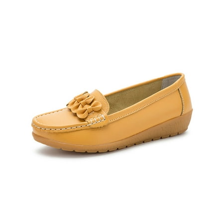 

Crocowalk Ladies Flats Slip On Moccasins Comfort Loafers Women Nurse Shoe Walking Breathable Driving Casual Shoes Yellow 5.5