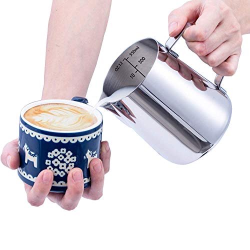 Milk Frothing Pitcher, Stainless Steel Art Creamer Cup The Best Milk Frother Steamer Cup Stainless Steel Coffee Milk Frothing Cup,Coffee Steaming Pitcher 12oz/350ml DEEMTON Accesorios De Cocina