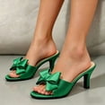 thumbnail image 3 of Kitten Heels for Women Open Round Toe Classic Bow Sandals Slip on Mules Wedding Party Dressy Summer Comfortable Shoes Green Size 8, 3 of 6