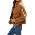thumbnail image 3 of Xuanfei Women Fleece Plaid Spliced Stand Collar Long Sleeve Zip Up Jacket Coat, 3 of 7