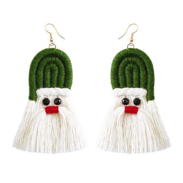 Pendientes Tejidos De Navidad, Pendientes Bohemios Tejidos Con Borlas De Papá Noel, Pendientes Colgantes De Gota Trenzados Hechos A Mano Para Mujeres Y Niñas Yuarrent AP006515-03