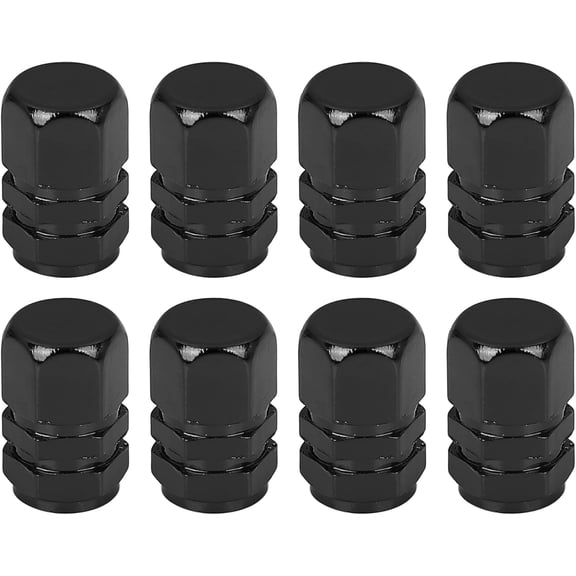 8pcs Tire Stem Valve Caps Wheel Valve Covers Car Dustproof Hexagon Shape Aluminium Alloy Tire Cap(Black)