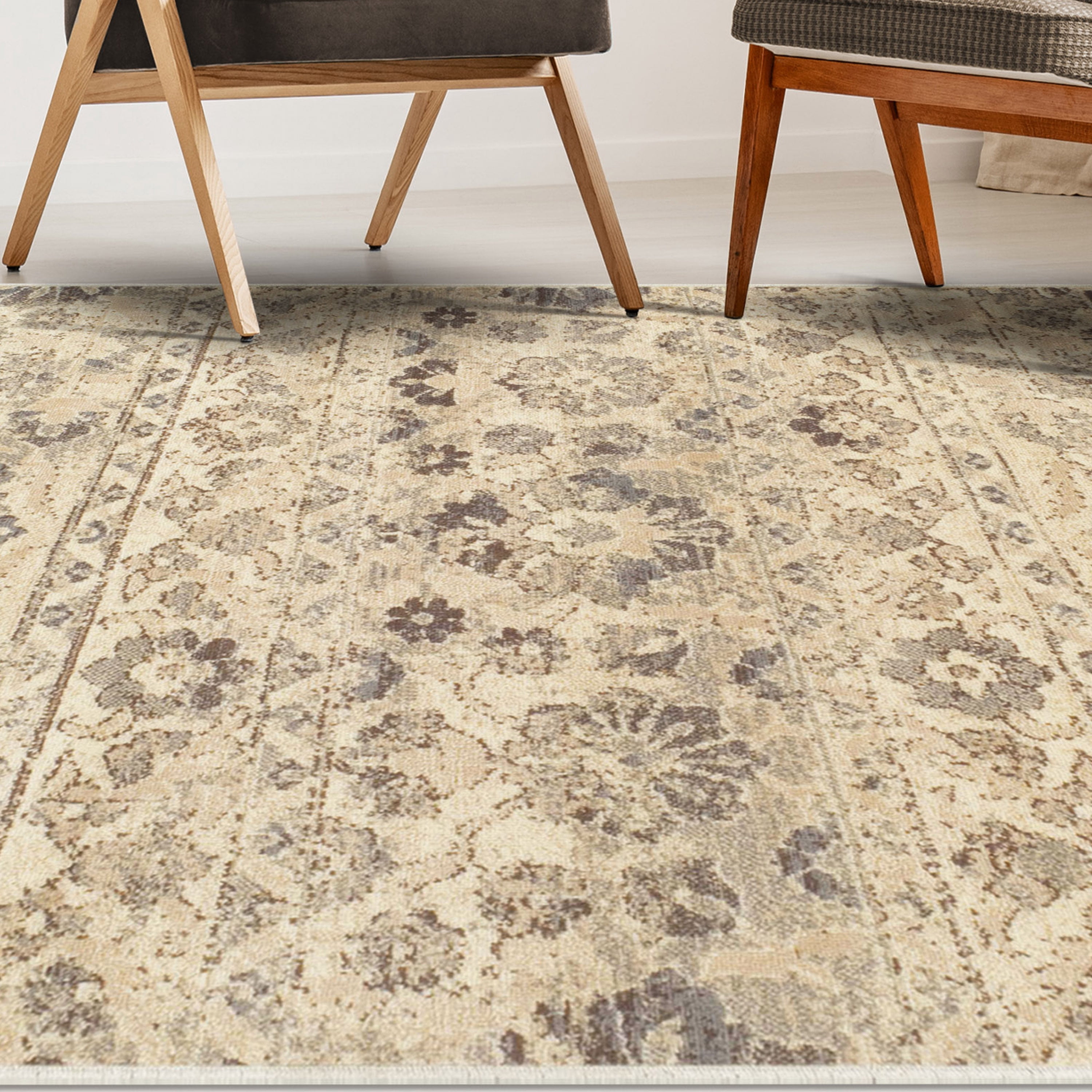 Superior Fawn Abstract Floral Indoor Area Rug, 8'x10', Beige