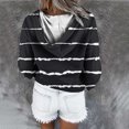 thumbnail image 4 of Jinhomg Trendy Striped Sweatshirt for Women Lightweight Comfy Long Sleeve Button Collar Pullovers Fall Casual Loose Drawstring Hoodies with Pocket Fall Saving Black S, 4 of 7