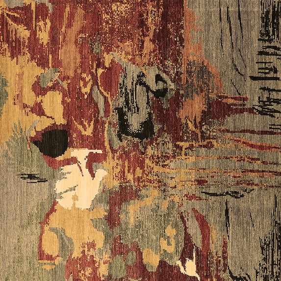 Ahgly Company Indoor Square Oriental Brown Industrial Area Rugs, 7' Square