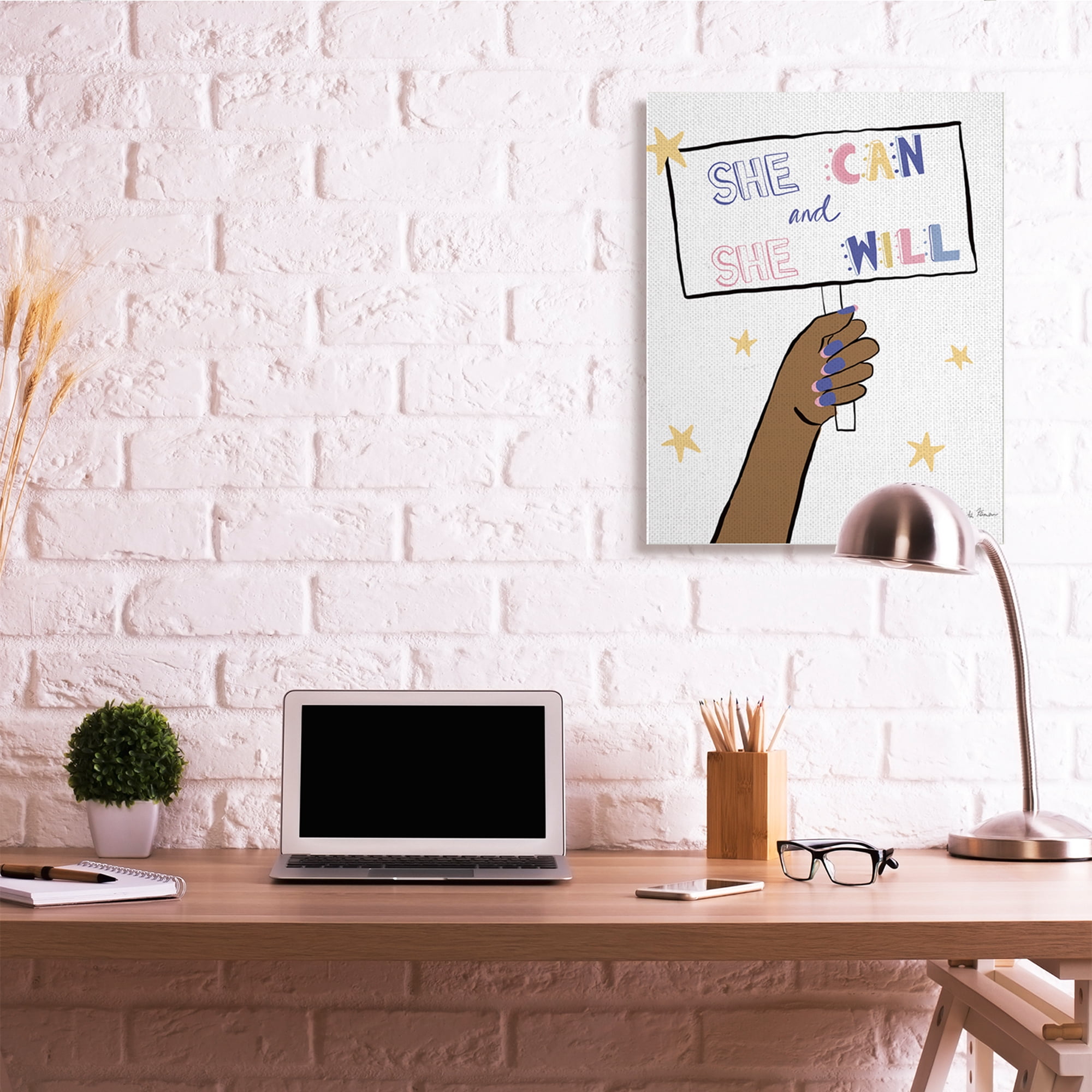 Stupell Industries She Can and Will Phrase Hand Holding Sign Canvas Wall Art, 30 x 40, Design by Farida Zaman
