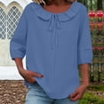 thumbnail image 2 of Ahabrexf Women's Short Sleeve Tops Linen Round Neck Ruffle Puff Sleeve Drawstring Casual Shirt 1Pc, 2 of 5