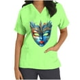 thumbnail image 3 of Jinhomg Womens Holiday Scrub Shirts Funny Mardi Gras Mask Graphic Scrubs Lightweight Comfy Short Sleeve V-Neck Carnival Themed Tunic Top 90 off Clearance Sale Green L, 3 of 6