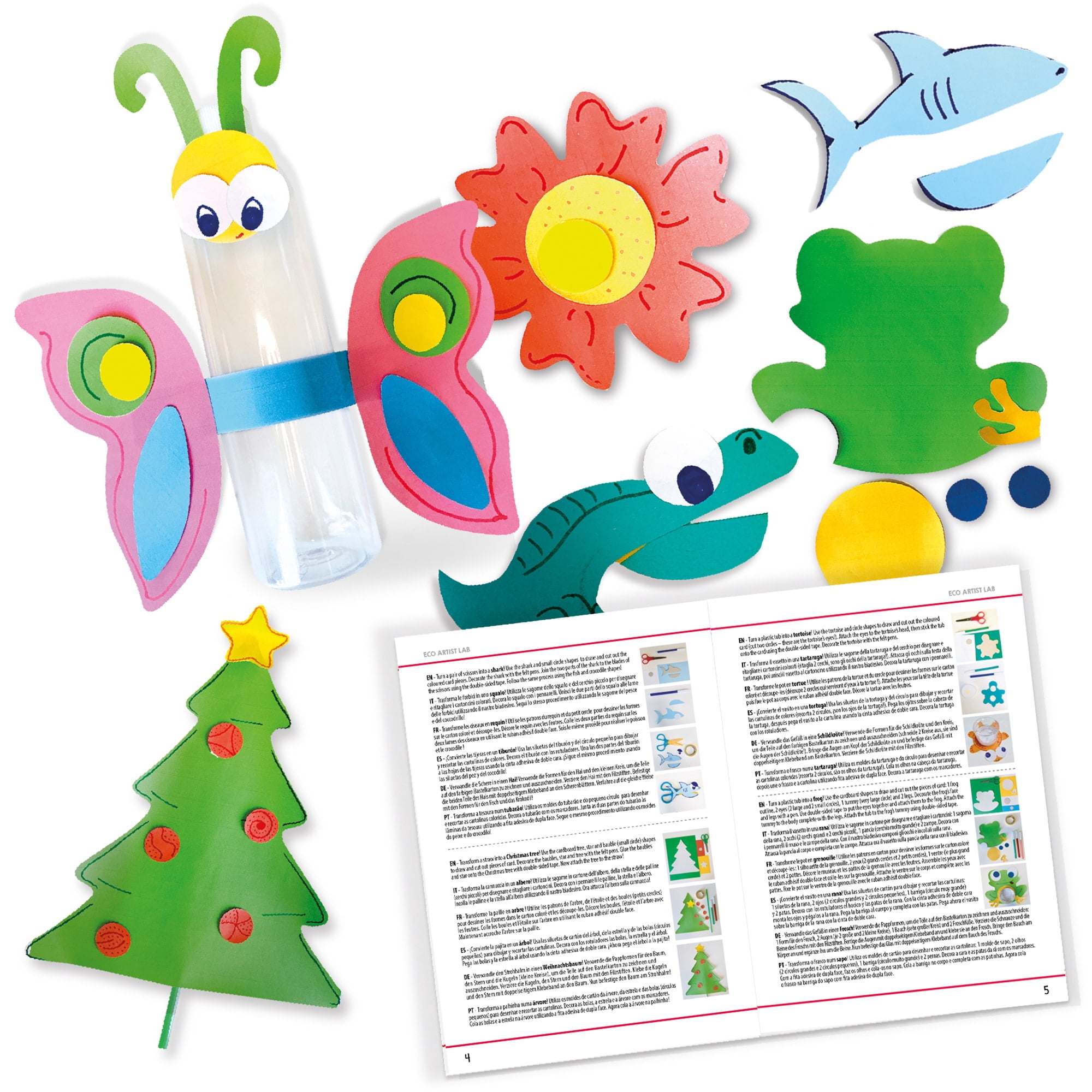 Headu: Eco Artist Lab - Transform Plastics Into Creations, DIY Characters & Objects, Cardboard Shapes, Felt Pens, Plastic Straws-Bottle-Tub, Kids 4+