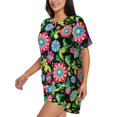 thumbnail image 2 of Fotbe Vector Mexican Otomi Style Bright Print Pajama Set for Women 2 Piece Loungewear Short Sleeve Tops and Shorts Set Soft Sleepwear-Medium, 2 of 7
