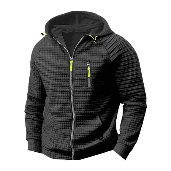 Waffleknit Jackets for Men Fleece Lined Zip Up Hoodies & Sweatshirts Casual Solid Long Sleeve Warm Loungewear Workout Outerwear Coats with Pockets