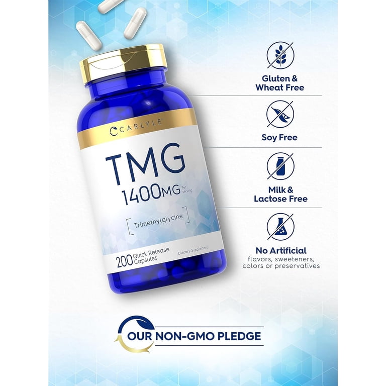 Carlyle TMG Supplement, 1400mg per Serving, 200 Quick Release Capsules,  Gluten Free, Natural Betaine from Beets - Walmart.com