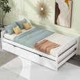thumbnail image 2 of Twin Size Platform Bed with Trundle, Wooden Twin Bed,&nbsp;Platform Bed Frame, Twin Size Platform Bed with Twin Size Trundle, White, 2 of 6