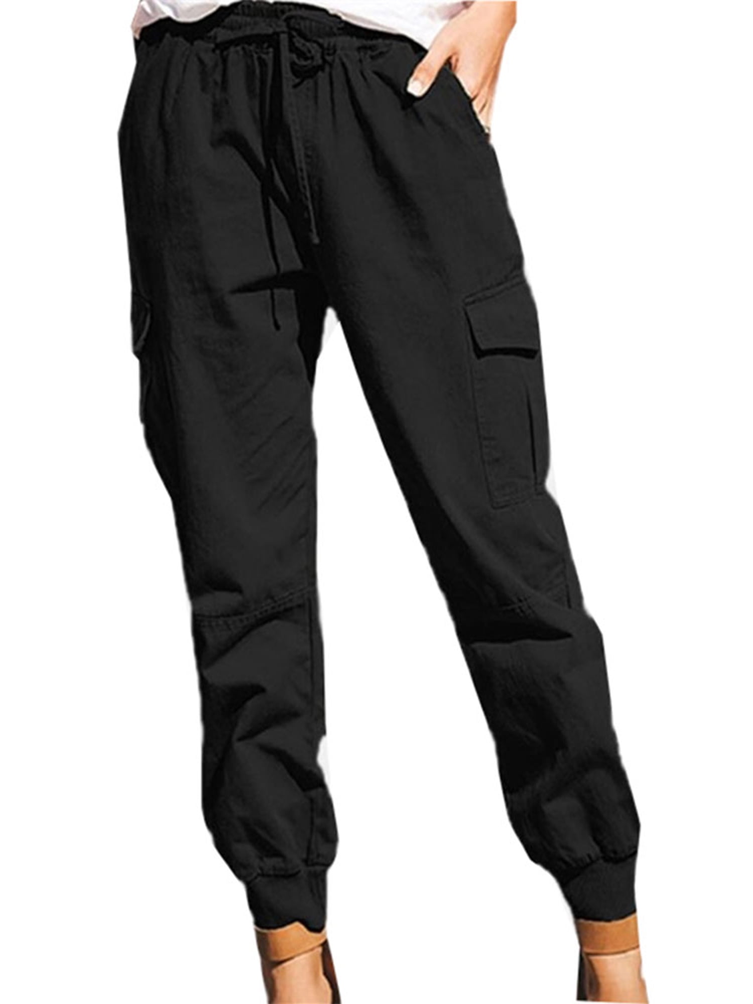 Tapsier Womens Cargo Pants Casual Plain Jogger Trousers Black - Walmart.com
