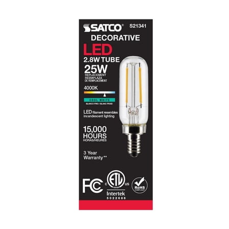 Satco S21341 LED T6 Light Bulbs 2.8W 120V 4000K 200 Lumen E12 Candelabra Base Dimmable (6 Pack)