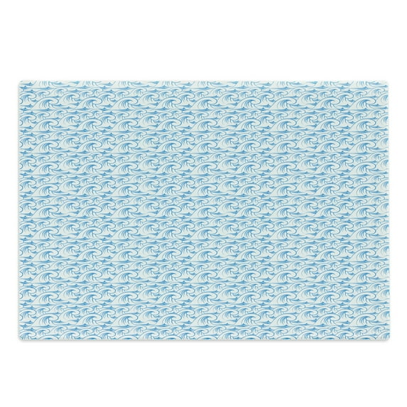 Nautical Cutting Board, Continuous Outline Ocean Waves Swirling with Foam Stormy Summer Surf Pattern, Decorative Tempered Glass Cutting and Serving Board, in 3 Sizes, by Ambesonne