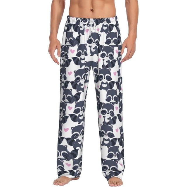 Kdxio Cartoon Raccoon Print Mens Pajama Pants Set Sleep & Lounge Pants, PJ Bottoms with Pockets and Button Fly-Large