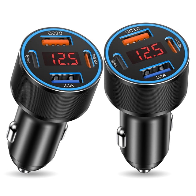 Cargador de coche USB C Avatcen, 65 W, 4 puertos, carga rápida con pantalla