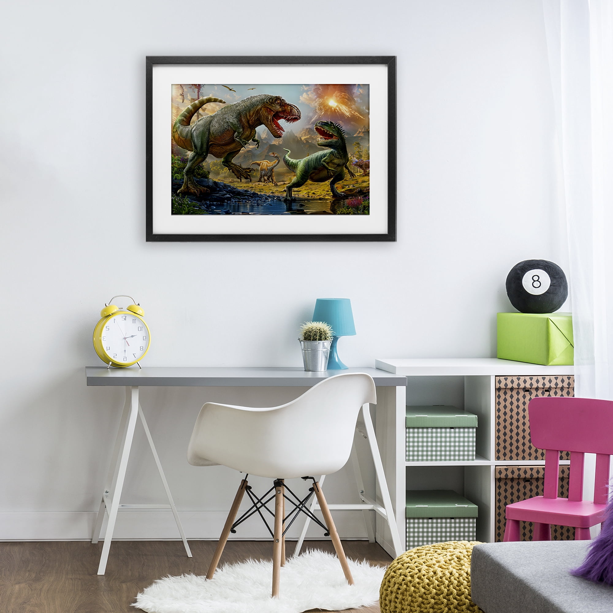 Stupell Industries T-Rex Encounter at Riverbank Black Framed Print Under Glass, design by Henriette Chinaglia